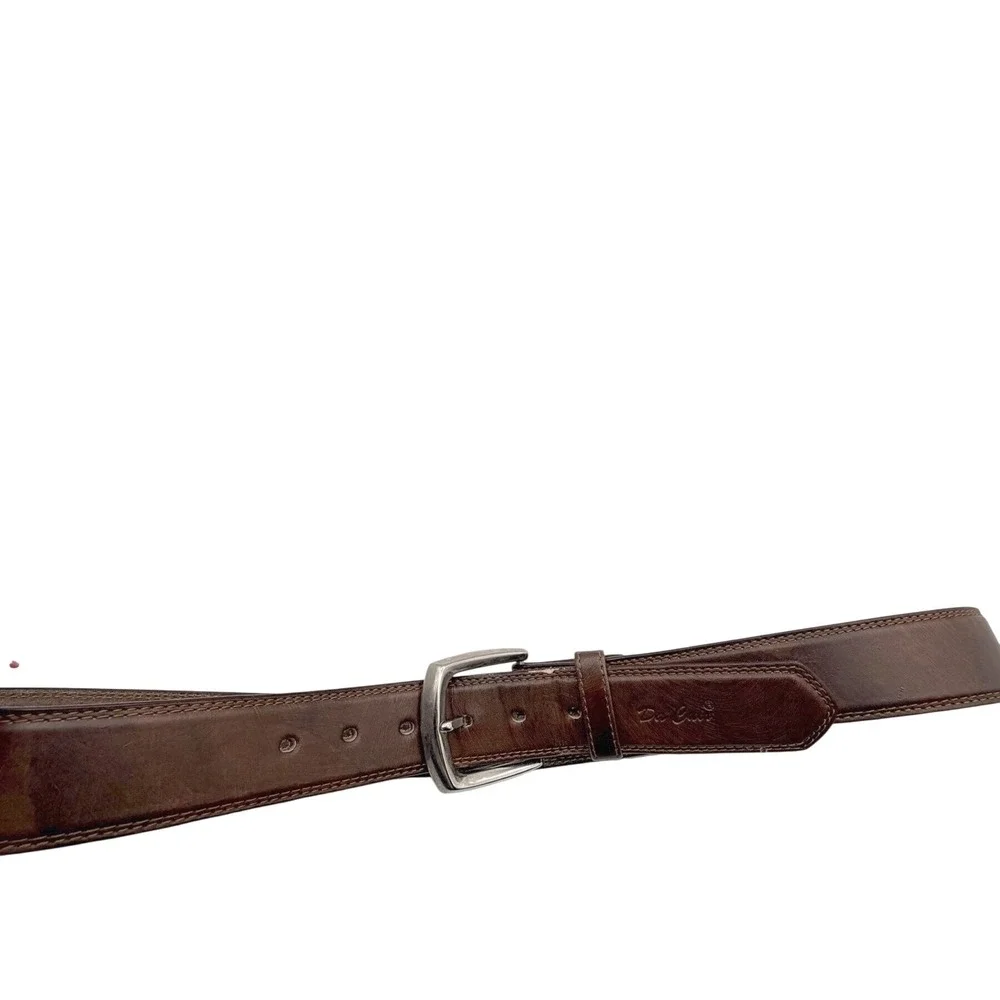 Da Cuir Mens Size 38 Brown Leather Belt Handmade‎ Silver Buckle Western Rustic